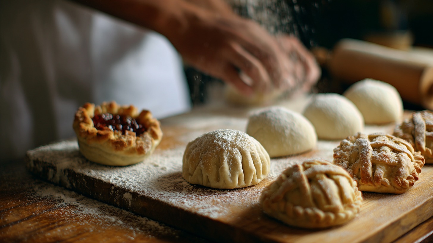 Hands dusting flour over pastry dough and pies on a wooden board, showing simple cooking tasks that help seniors with dementia stay engaged and recall memories